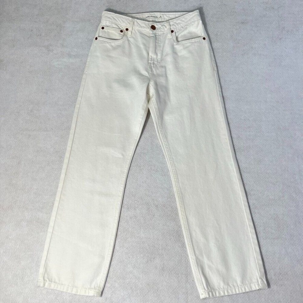 Avec Les Filles Womens Crop Jeans Size 27 White Denim Hi-Rise Straight Leg